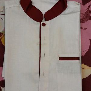 White And Maroon Mens Kurta