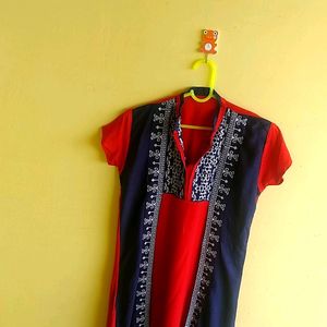 Red And Blue Straight Kurta