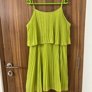 Lime Green Accordion Pleated A-Line Dress