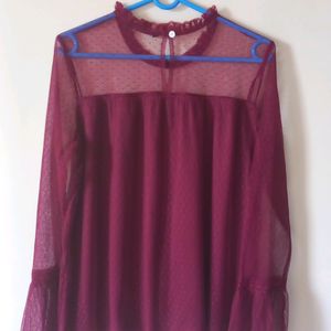 L Size Burgandy Netted Top