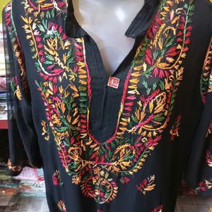 Black Multi Colored Chikankari Kurti Set