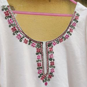 Embroidery White Kurti Plus Size