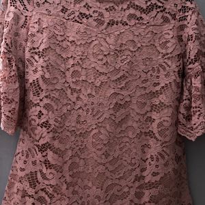 Pink Flared Sleeve Lace Top