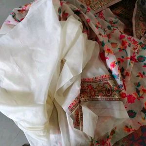 Paithani Cotton Silk White Zari Border Saree
