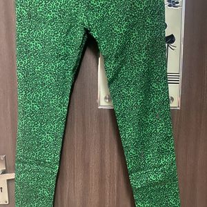 Tiger Print Green Denim Jeans