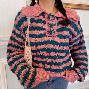 Zara Pink And Blue Striped Pullover