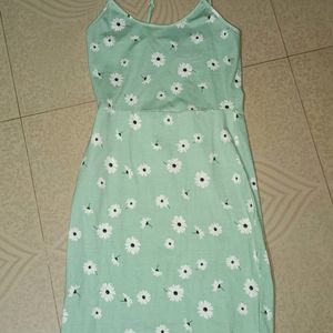 Green Floral Print Shoulder Straps Bodycon Dress