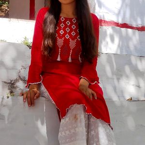 Red Beautiful Embroidery Kurti