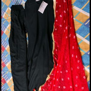 Black Kurta Pant With Red Duppta