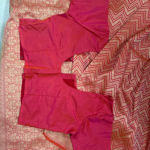 Rani Pink Banarasi Saree With Blouse