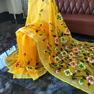 Kota Cotton Handprint Saree On Offer Price