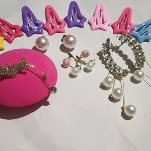 Most Affordable Combo- Hair Clips, Korean Earrings