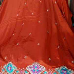 Silk geru Rust clr embroidery work with dupatta