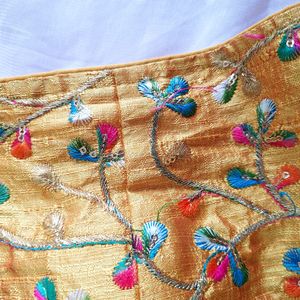 Ethnic Crop Top / Blouse - Golden With Embroidery