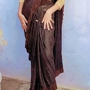 Ruffle Coffee Brown Saree