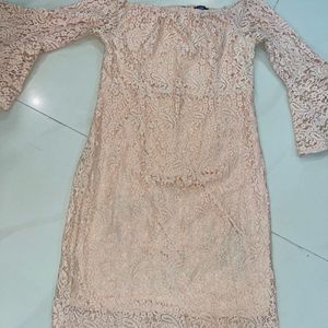 Beige Bodycon Lace Dress From Code