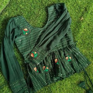 Dark Green Ethnic Plazo Sequins Stylish Top Dress