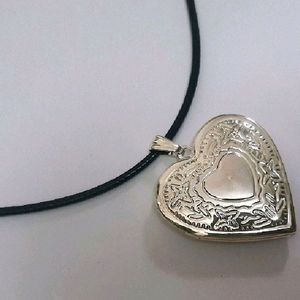 Big Silver Heart  Engraved Opening Photo Pendant