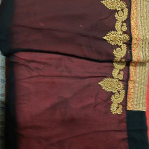 Embroidered Lace Saree With Stiched Blouse