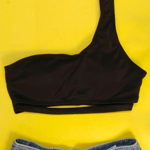 One Shoulder Cut Out Brallete/ Bikini Top