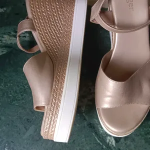 Nude Golden Wedges Heels By Lifestyle