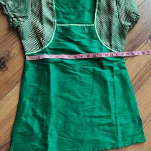 Women Green Silk Short Kurti/ Top/ Blouse