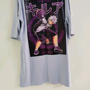 Blue Naruto Print Oversized Tshirt