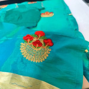 Cyan Shiny Coloured Saree