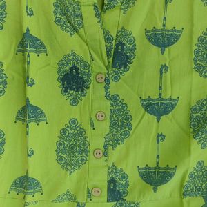 Green Umbrella Print Anarkali Long Kurta