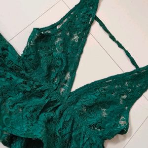 Imported Vintage Green Plunge Neck Top