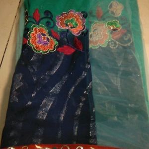 Half-georgette, Half-net. Festive Saree