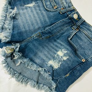 High-waist Ripped Denim Shorts