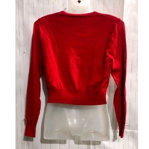 Red Crop Cardigan Sweater for Women's