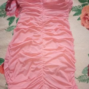 Peach Ruched Bodycon Mini Dress