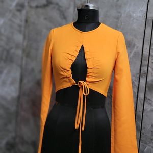 Orange Front Knot Long Sleeve Top