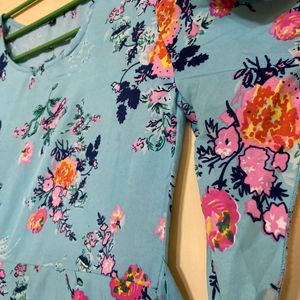 Sea Green Flowers Print Dress