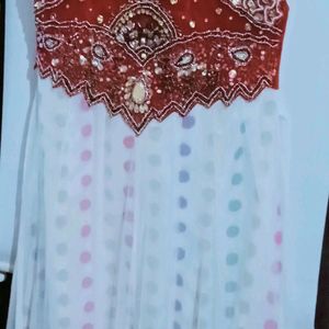 Ethnic Red Frocksuit With Net Dupatta