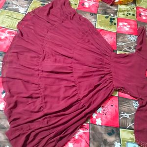 Maroon Flared Frock Pant With Dupatta..