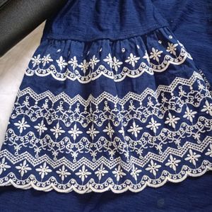 Navy Blue Embroidery Sleeves Top