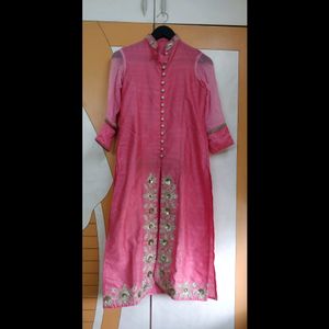 Peach Embroidery Kurta With Chikankari Dupatta