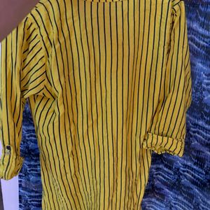 Yellow Straight Striped Kurti