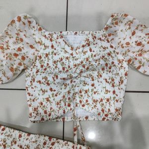 Korean Floral Top & Skirt Co-ord Set