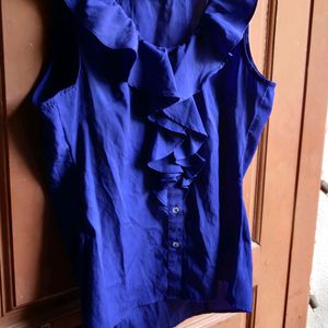 royal blue ruffled neck top small