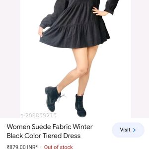 Black suede Collar Tiered Dress /Top/ Tunic