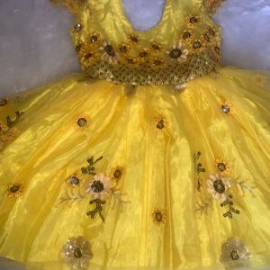 Designer Yellow Flare Dress For Baby Girl