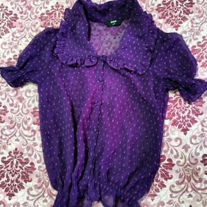 Purple Textured Collared Top