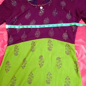 Green And Violet Multi Colour Anarkali Top