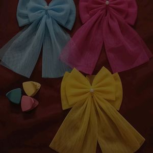 Combo Offer||  3 Colour Bow & Matching Clip