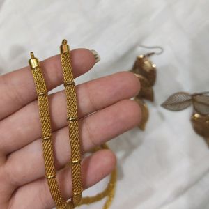 Gold Plated Chain & Leaf Earrings