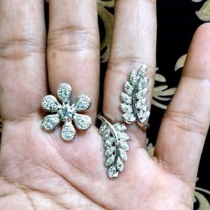 Double Finger AD Flower Leaf Ring adjustable One